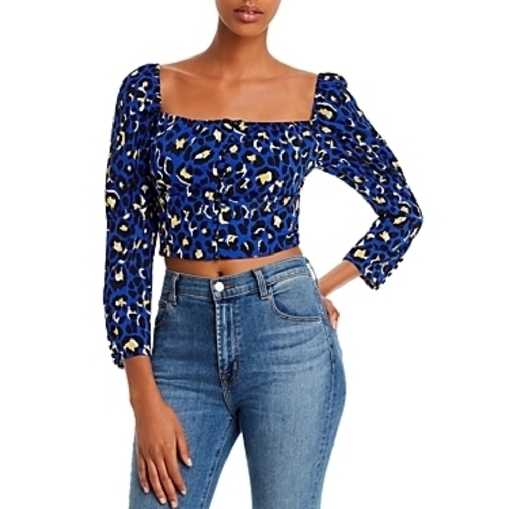 Rahi Chloe Womens Animal Print Boxy Crop Top blue leopard print XS